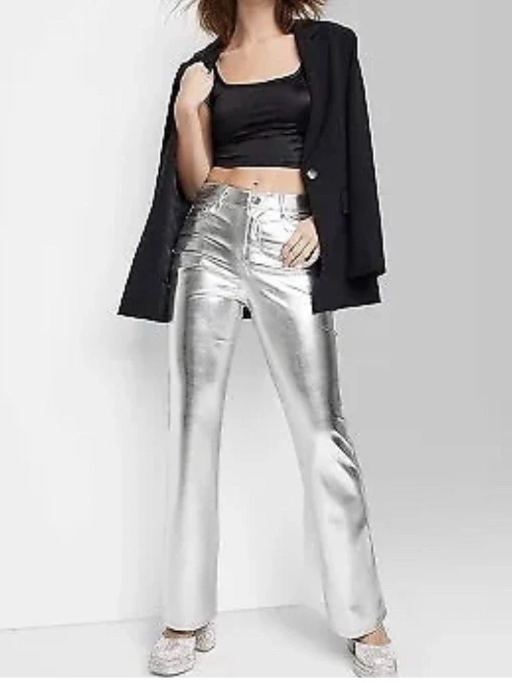 Wild Fable High Rise Metallic Flare Faux Leather Pants